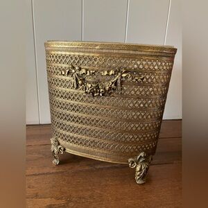Vintage Mid Century Modern Gold Toned Metal Trash Can